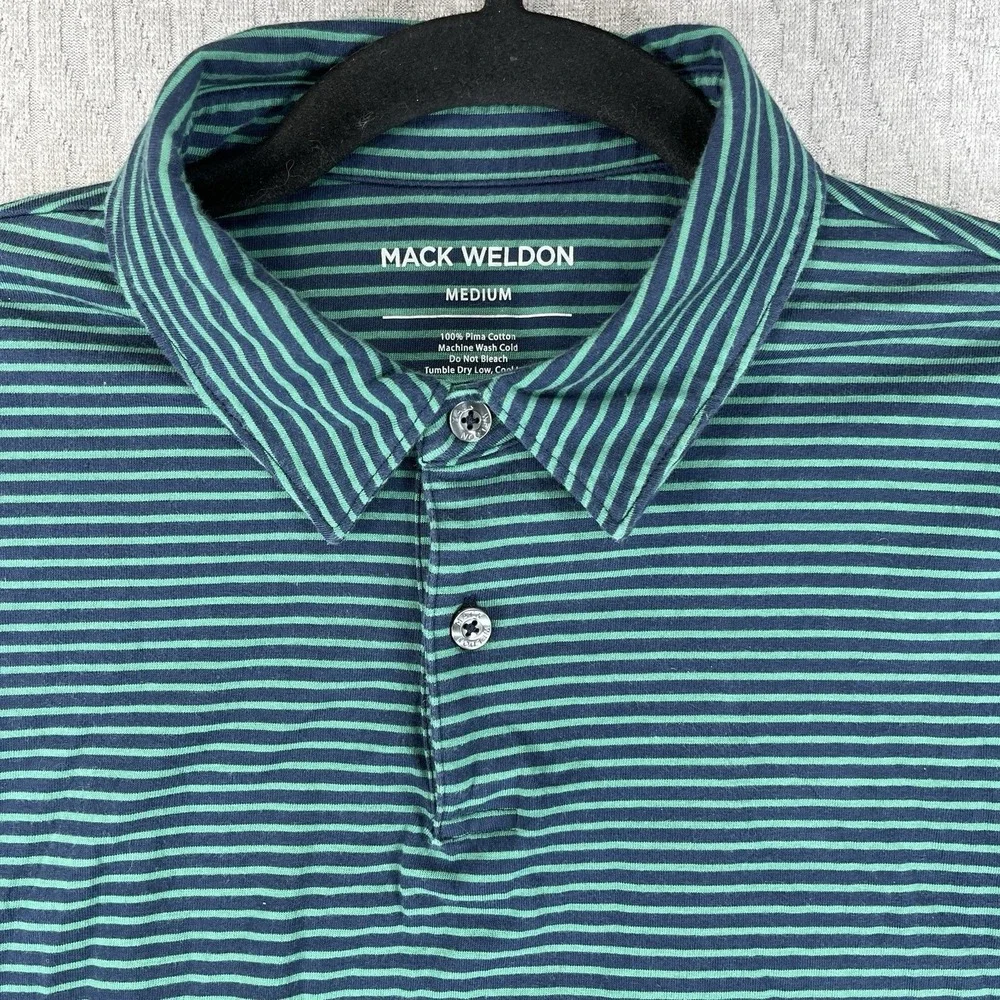 Mack Weldon Striped Polo Shirt Mens Medium‎ Supima Cotton Performance Casual